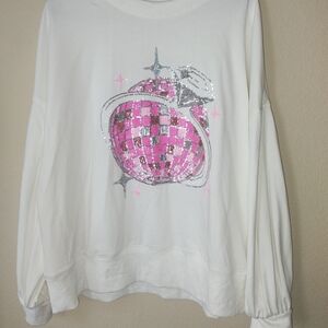 Peach Love California Pink and White Crew Neck Sweater